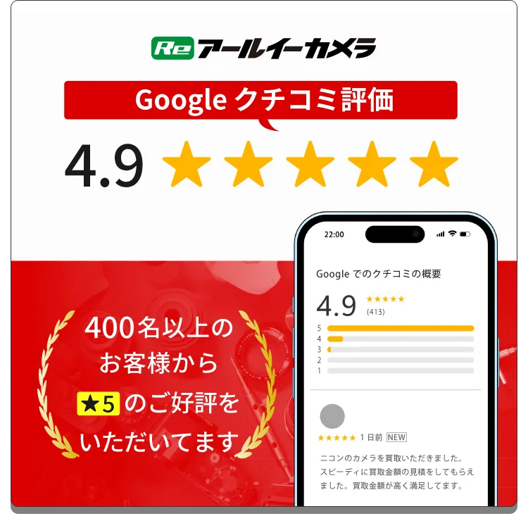 アールイーカメラはクチコミ評価4.9。ご好評をいただいてます。